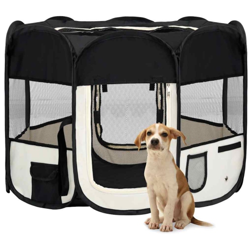 vidaXL Foldable Dog Playpen with Carrying Bag Black 90x90x58 cm
