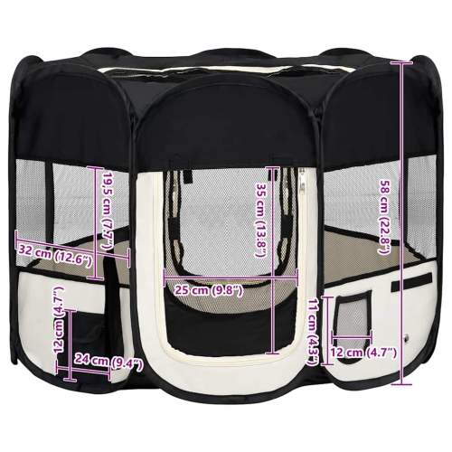 vidaXL Foldable Dog Playpen with Carrying Bag Black 90x90x58 cm