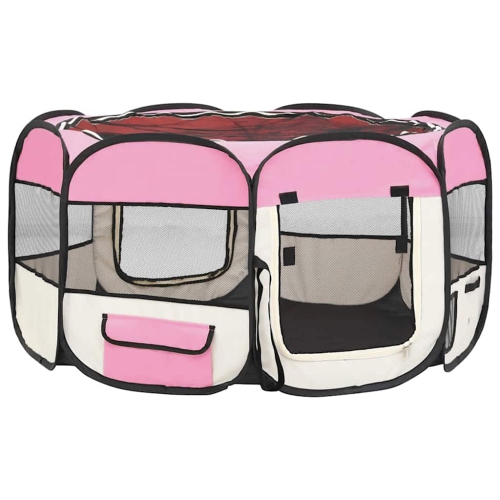 Parc pliable pour chiens vidaXL avec sac de transport rose 125x125x61&nbsp;cm