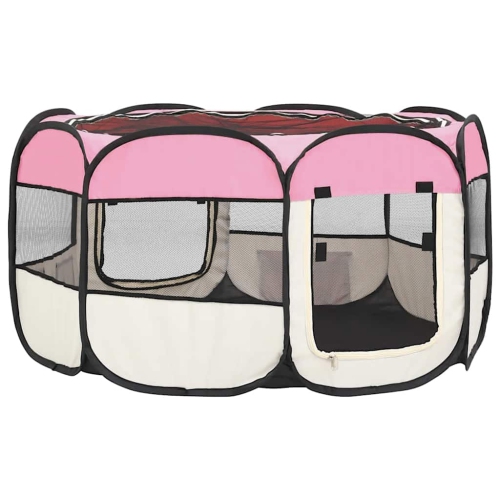Parc pliable pour chiens vidaXL avec sac de transport rose 125x125x61&nbsp;cm