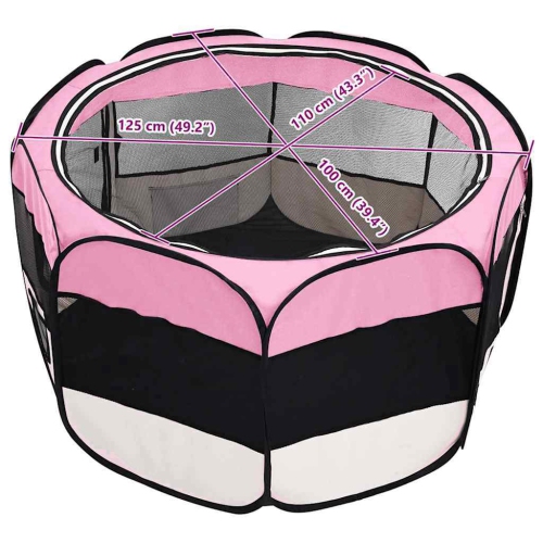 Parc pliable pour chiens vidaXL avec sac de transport rose 125x125x61&nbsp;cm