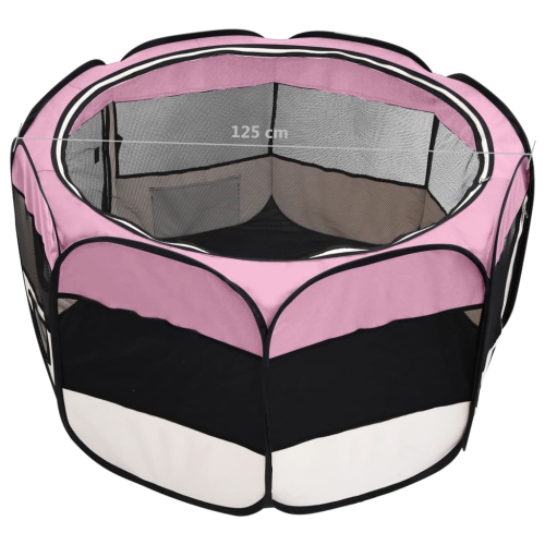 Parc pliable pour chiens vidaXL avec sac de transport rose 125x125x61&nbsp;cm