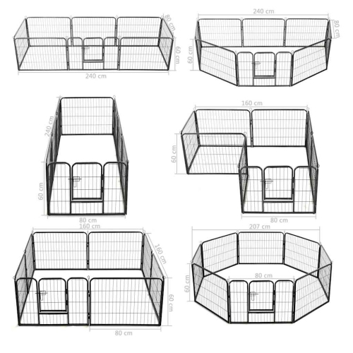 vidaXL Dog Playpen 8 Panels Steel 80x60 cm Black