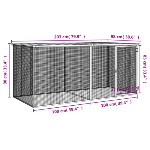 vidaXL Chicken Cage with Roof Anthracite 203x98x90 cm Galvanised Steel