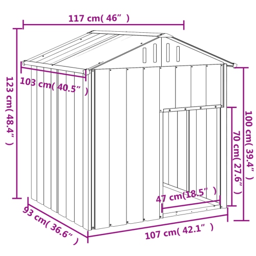 vidaXL Dog House with Roof Anthracite 117x103x123 cm Galvanised Steel