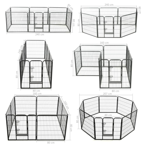 vidaXL Dog Playpen 8 Panels Steel 80x80 cm Black
