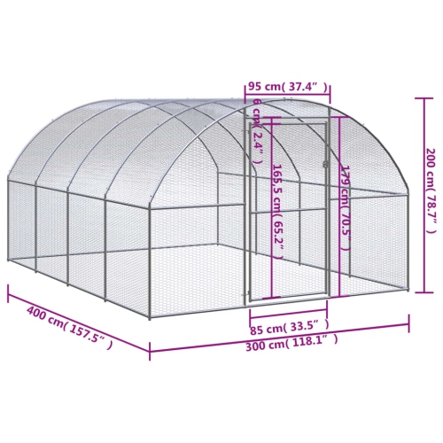 vidaXL Outdoor Chicken Coop 3x4x2 m Galvanised Steel