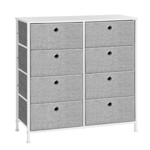 SONGMICS HOME  4-Tier Storage Dresser With 8 Easy Pull Fabric Drawers And Wooden Tabletop for Closets, Nursery, Dorm Room, Light Gray And Ults24W