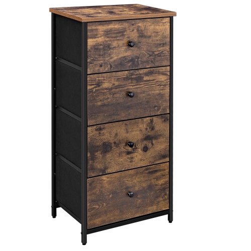 SONGMICS HOME  Dresser for Bedroom, Fabric Dresser \w 4 Drawers, Wooden Top And Front, Metal Frame, Small Chest Of Drawers, Rustic And Black Ulgs04H