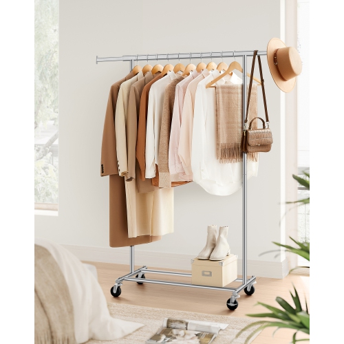 Support à vêtements sur roulettes POUR LA MAISON SONGMICS, rail robuste, avec rail extensible, capacité de charge 90 kg, assemblage facile,