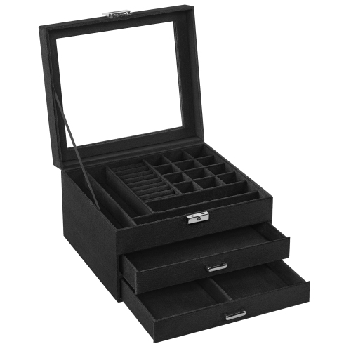 Coffret à bijoux POUR LA MAISON DE SONGMICS, range-bijoux avec fenêtre en verre, verrouillable, pour bagues, boucles d'oreilles, clous, bracelets, co