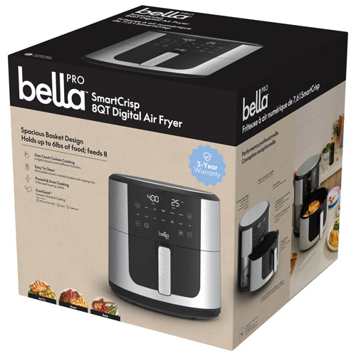 Friteuse à air chaud numérique Pro SmartCrisp de Bella avec céramique EverGood - 7,6 l (8 pte) - Acier inoxydable - Exclusivité de Best Buy
