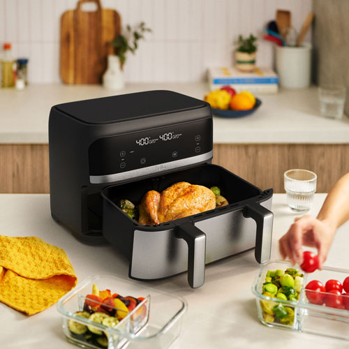 Friteuse à air chaud Pro Mini Trizone Flex de Bella avec céramique EverGood - 3,8 l (4 pte) - Acier inoxydable - Exclusivité de Best Buy