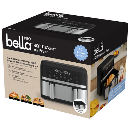 Bella Pro Mini Trizone Flex Air Fryer w/ EverGood Ceramic - 3.8L (4Qt) - Stainless Steel - Only at Best Buy