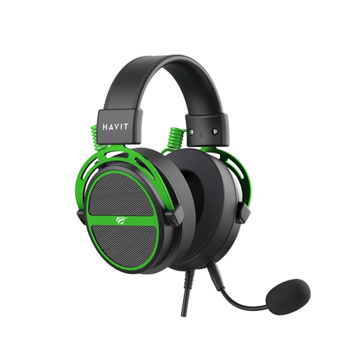 Havit H2030E 3.5mm Gaming headset 50mm drivers, Detachable Microphone, Cross-platform Compatibility_Black+Green