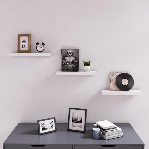 SONGMICS HOME Floating Shelf, Wall Shelf 15.7 Inches, with Metal Bracket for Easy Installation, Display Trinkets, Picture Frames, in The Living Room,