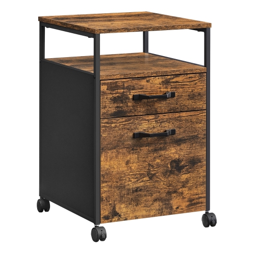 SONGMICS HOME  File Cabinet, Mobile Filing Cabinet \w Wheels, 2 Drawers, Open Shelf, for A4, Letter Size, Rustic And Black Uofc71X, 44 X 42 X 66.5