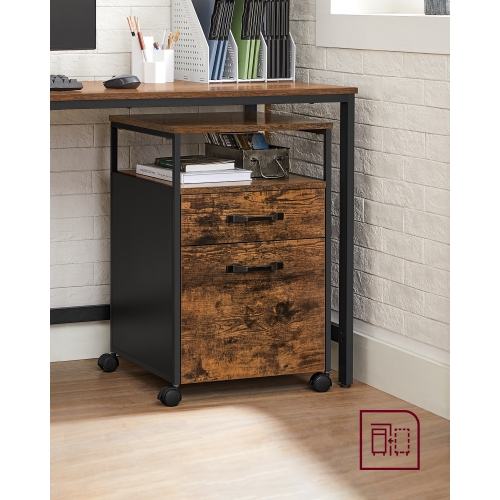 SONGMICS HOME File Cabinet, Mobile Filing Cabinet with Wheels, 2 Drawers, Open Shelf, for A4, Letter Size, Rustic Brown and Black UOFC71X, 44 x 42 x