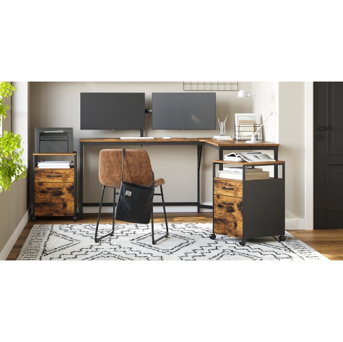 SONGMICS HOME File Cabinet, Mobile Filing Cabinet with Wheels, 2 Drawers, Open Shelf, for A4, Letter Size, Rustic Brown and Black UOFC71X, 44 x 42 x