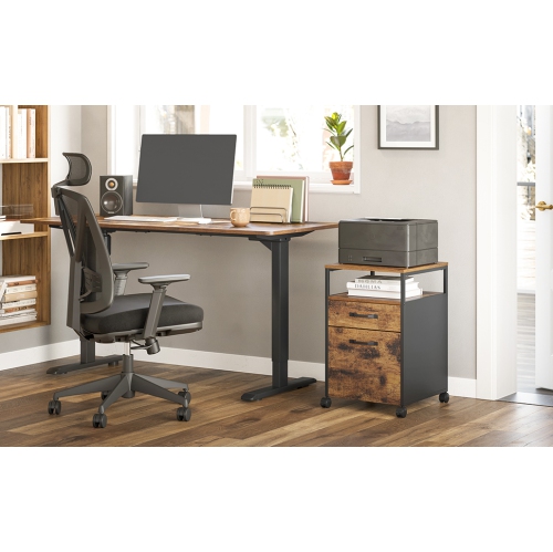 SONGMICS HOME File Cabinet, Mobile Filing Cabinet with Wheels, 2 Drawers, Open Shelf, for A4, Letter Size, Rustic Brown and Black UOFC71X, 44 x 42 x