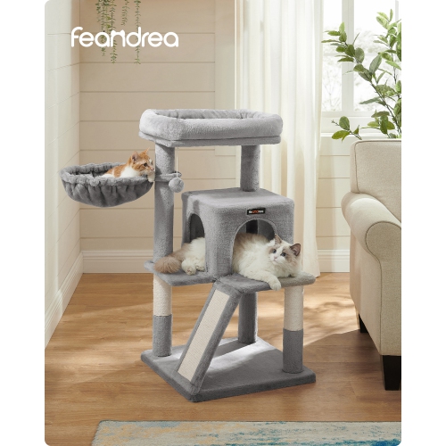 SONGMICS HOME Cat Tree, Small Cat Tower with Widened Perch for Large Cats Indoor, Kittens, 96 cm Multi-Level Cat Condo with Scratching Posts and