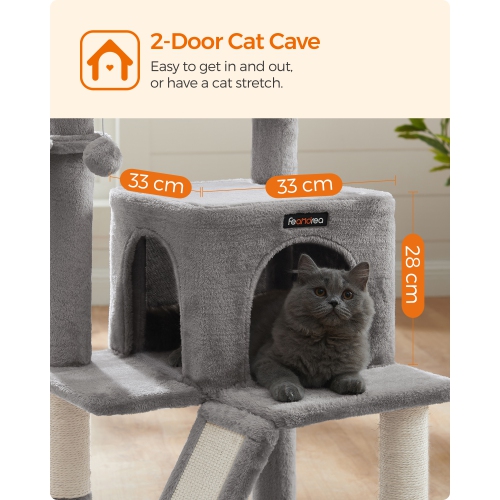 SONGMICS HOME Cat Tree, Small Cat Tower with Widened Perch for Large Cats Indoor, Kittens, 96 cm Multi-Level Cat Condo with Scratching Posts and