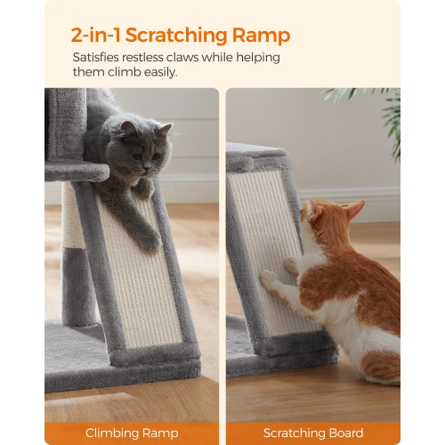 SONGMICS HOME Cat Tree, Small Cat Tower with Widened Perch for Large Cats Indoor, Kittens, 96 cm Multi-Level Cat Condo with Scratching Posts and