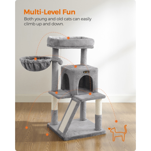 SONGMICS HOME Cat Tree, Small Cat Tower with Widened Perch for Large Cats Indoor, Kittens, 96 cm Multi-Level Cat Condo with Scratching Posts and