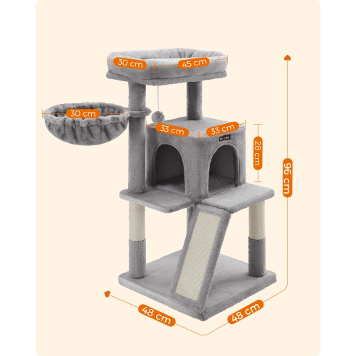 SONGMICS HOME Cat Tree, Small Cat Tower with Widened Perch for Large Cats Indoor, Kittens, 96 cm Multi-Level Cat Condo with Scratching Posts and