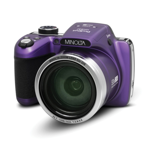 Minolta Pro Shot 16 Mega Pixel HD Digital Camera with 53x Optical Zoom, Full 1080p HD Video & 16GB SD Card, MN53Z, Purple