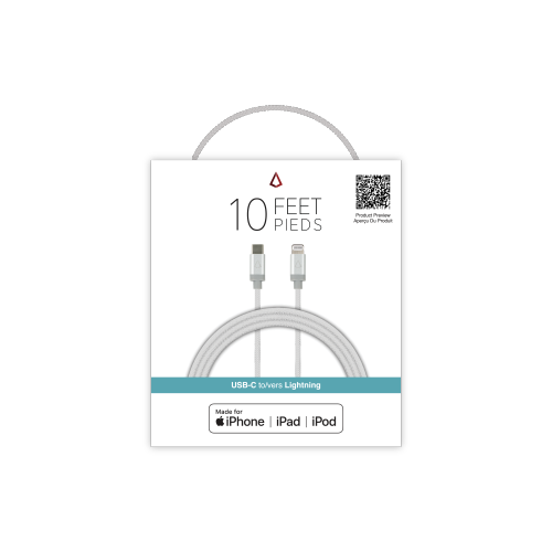 LBT  10 Ft USB-C to Lightning Premium Braided Cable In White