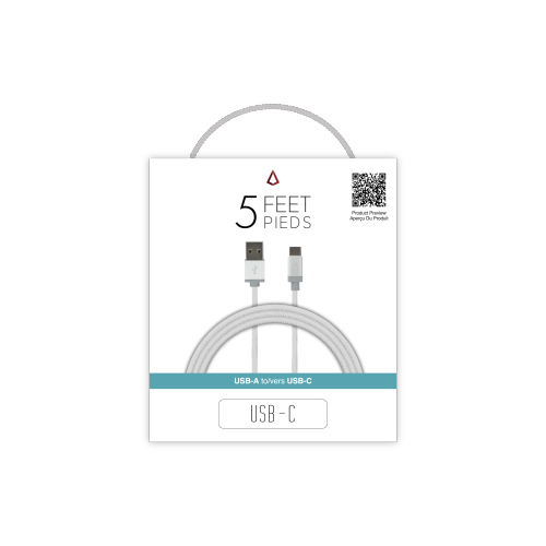 LBT  5 Ft USB-A to C Premium Braided Cable In White