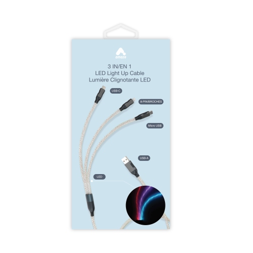 Amaze 3.5-foot USB-A to C Lightning Micro Light-up Cable - Multicoloured