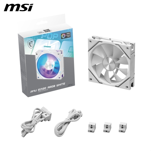 MSI MPG EZ120 ARGB WHITE fan 1W - 120 mm ARGB fan, fluid dynamic bearing with extra nut fixing