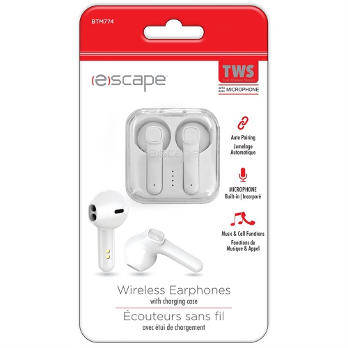 Escape - Wireless In-Ear Headphones with Microphone and Charging Case, White