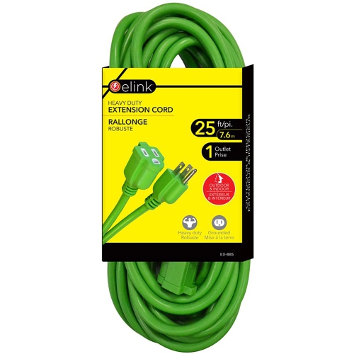 Elink - 1 Outlet Outdoor Electrical Extension Cord, 25 Feet Length, Green
