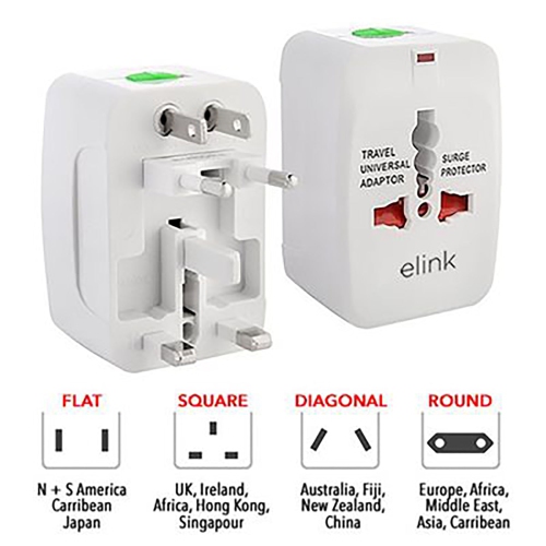 ELink – Adaptateur de voyage universel avec parasurtenseur, pour plus de 150 pays