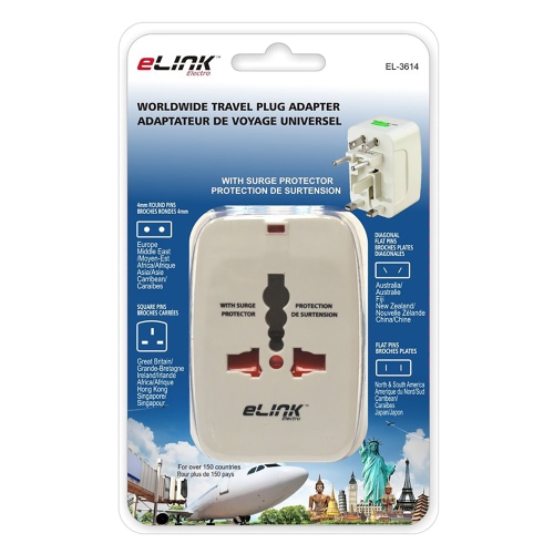 ELink – Adaptateur de voyage universel avec parasurtenseur, pour plus de 150 pays