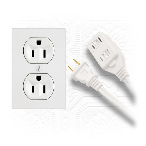 Elink - Set of 2 3-Outlet Indoor Electrical Extension Cords, 15 Feet Length, White