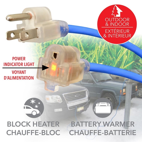 Elink - Outdoor Extension Cord with Power Indicator Light, 15 Feet Length, Blue
