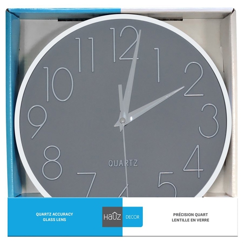 Hauz - Round Wall Clock, 9" Diameter, Quartz Precision, Gray
