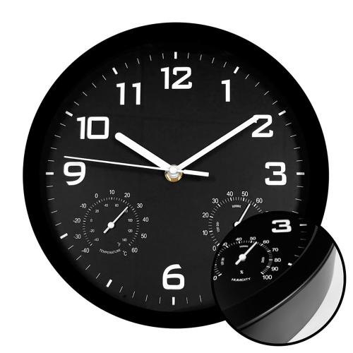 Hauz - Round Wall Clock, 10" Diameter, Quartz Precision, Black