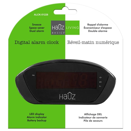 Hauz - Dual Alarm Digital Alarm Clock, LED Display, Black