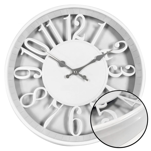 HAUZ  - Round Wall Clock, 12" Diameter, Large Numbers, Quartz Precision In White