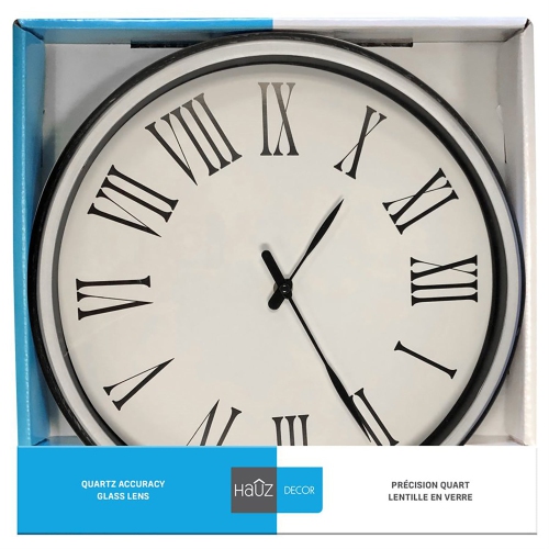 Hauz - Round Wall Clock, 14" Diameter, Quartz Precision, White