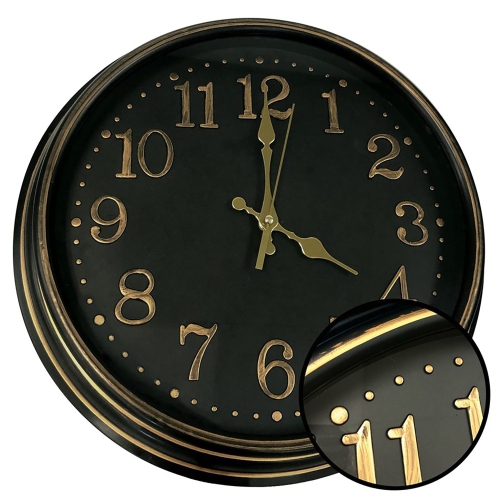 Hauz - Round Wall Clock, 16" Diameter, Quartz Precision, Black