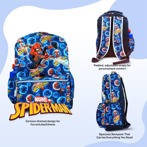 Spiderman Backpack 16 inch Kids Backpack with Lunch Box-6 Piece Set for Kids