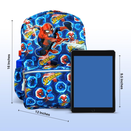 Spiderman Backpack 16 inch Kids Backpack with Lunch Box-6 Piece Set for Kids