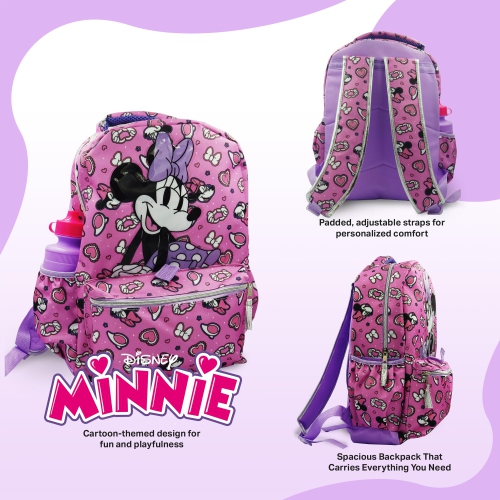 Minnie Mouse Backpack 16 inch Kids Backpack with Lunch Box- 6 Piece Set for Kids