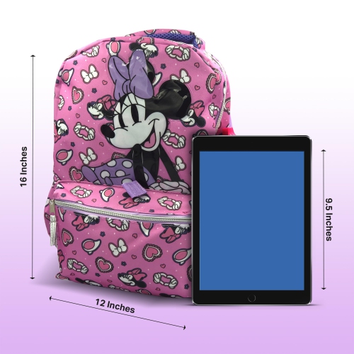 Minnie Mouse Backpack 16 inch Kids Backpack with Lunch Box- 6 Piece Set for Kids